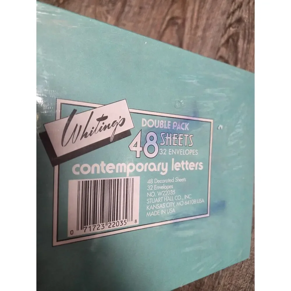 Whitings Stationery Box Vintage NEW SEALED Black Iris Purple Pink Teal Paper